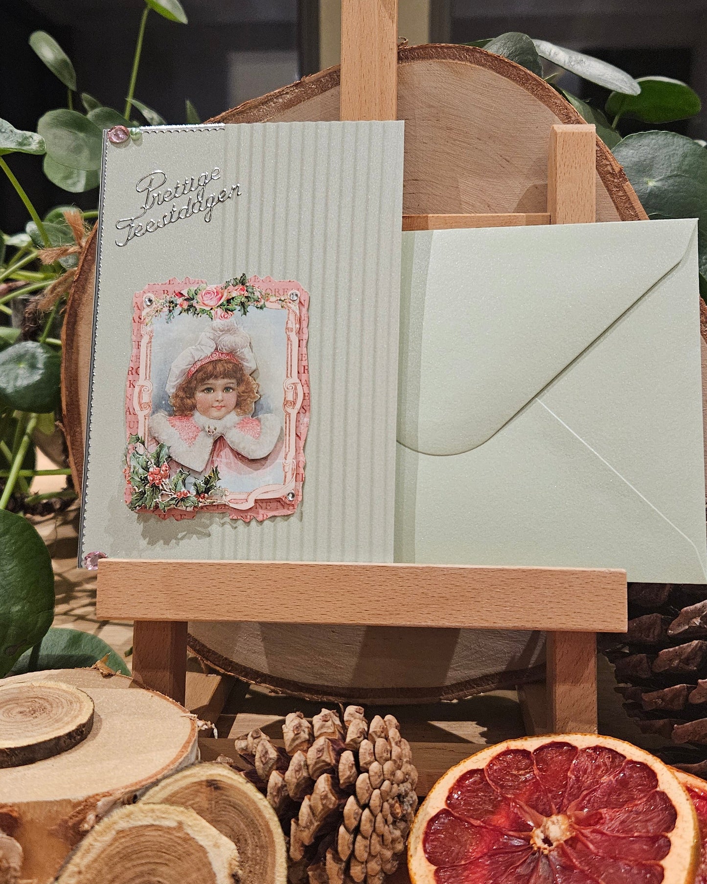 3D kerstkaartje retro meisje