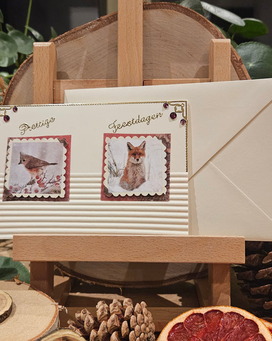 3D kerstkaartje vos en vogel