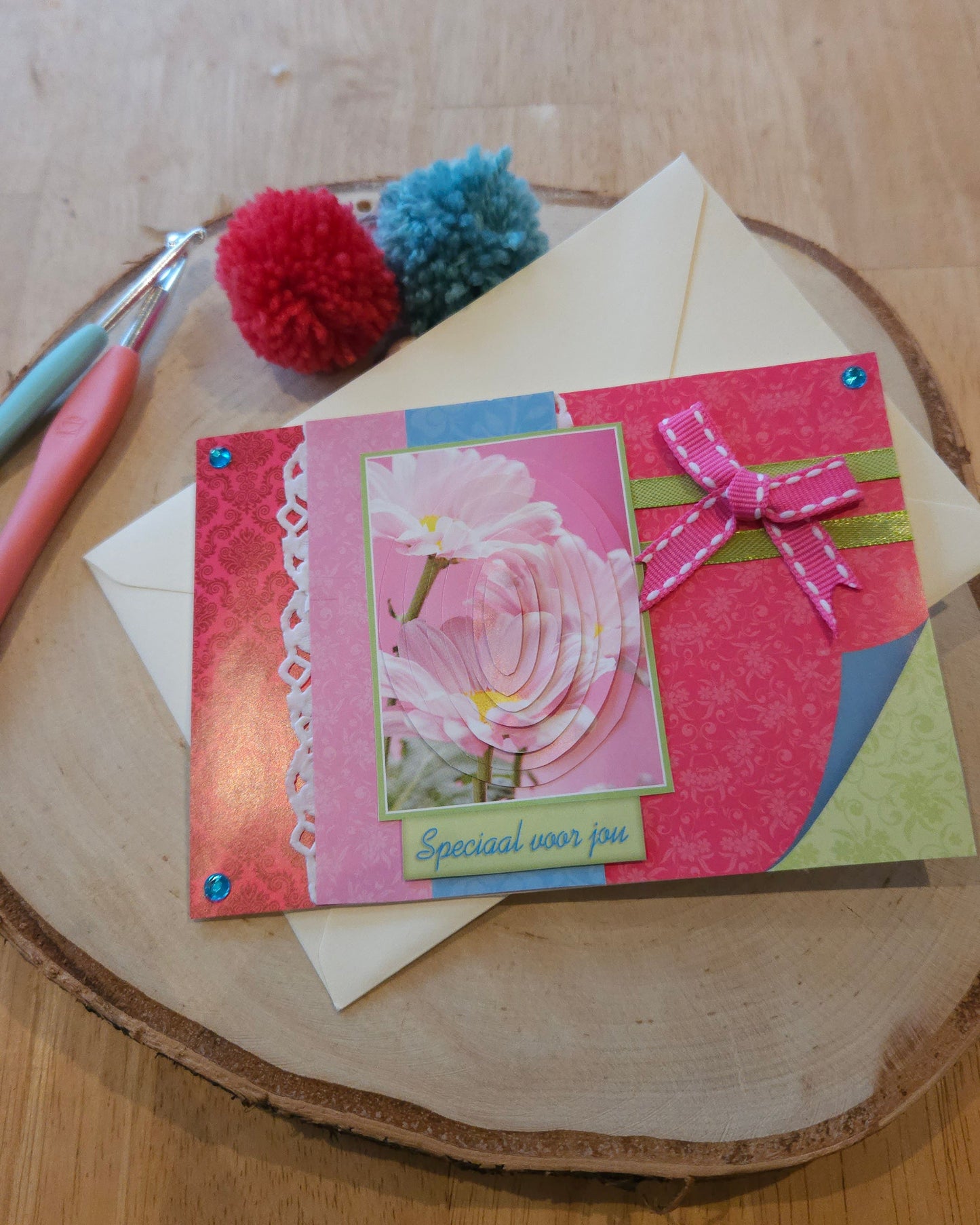 3D kaartje Roze strik