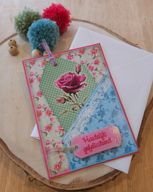 3D kaartje Roze roos