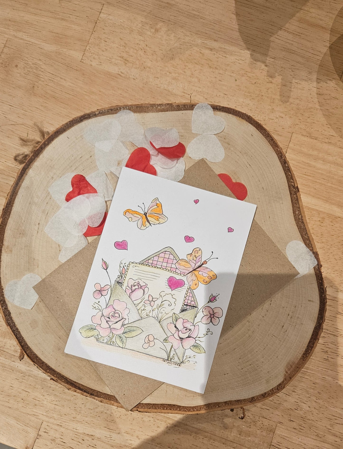 Geïllustreerde wenskaart love in a letter