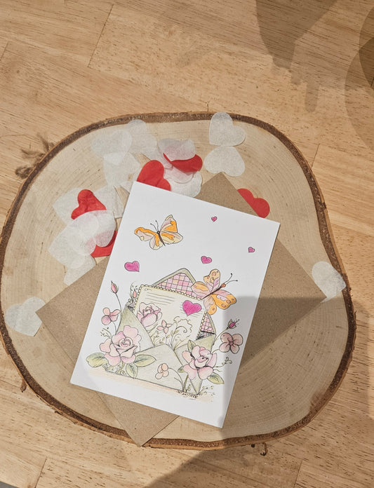 Geïllustreerde wenskaart love in a letter