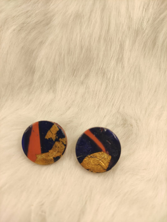 Oud Roze gemarmerde oorbel met blauw en goud