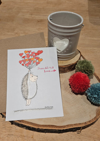 Geïllustreerde wenskaart Valentijn egel