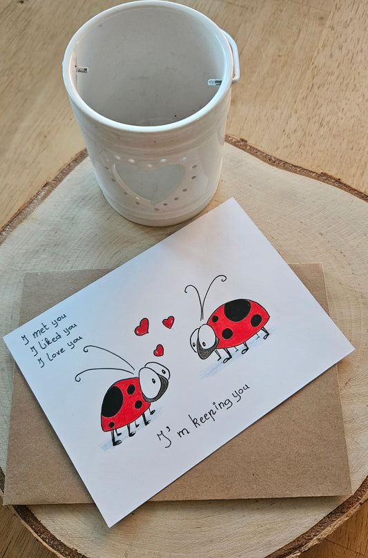 Geïllustreerde wenskaart valentijn lieveheersbeestjes