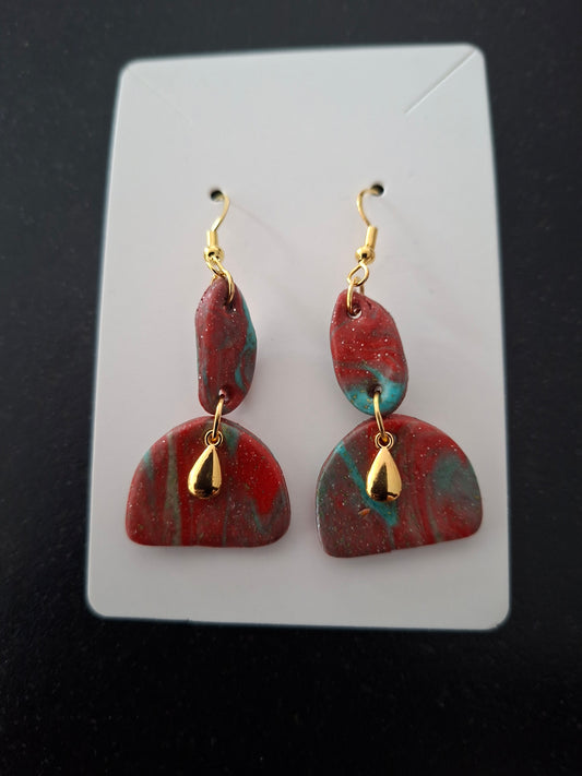 Rood / blauw met gouden parel