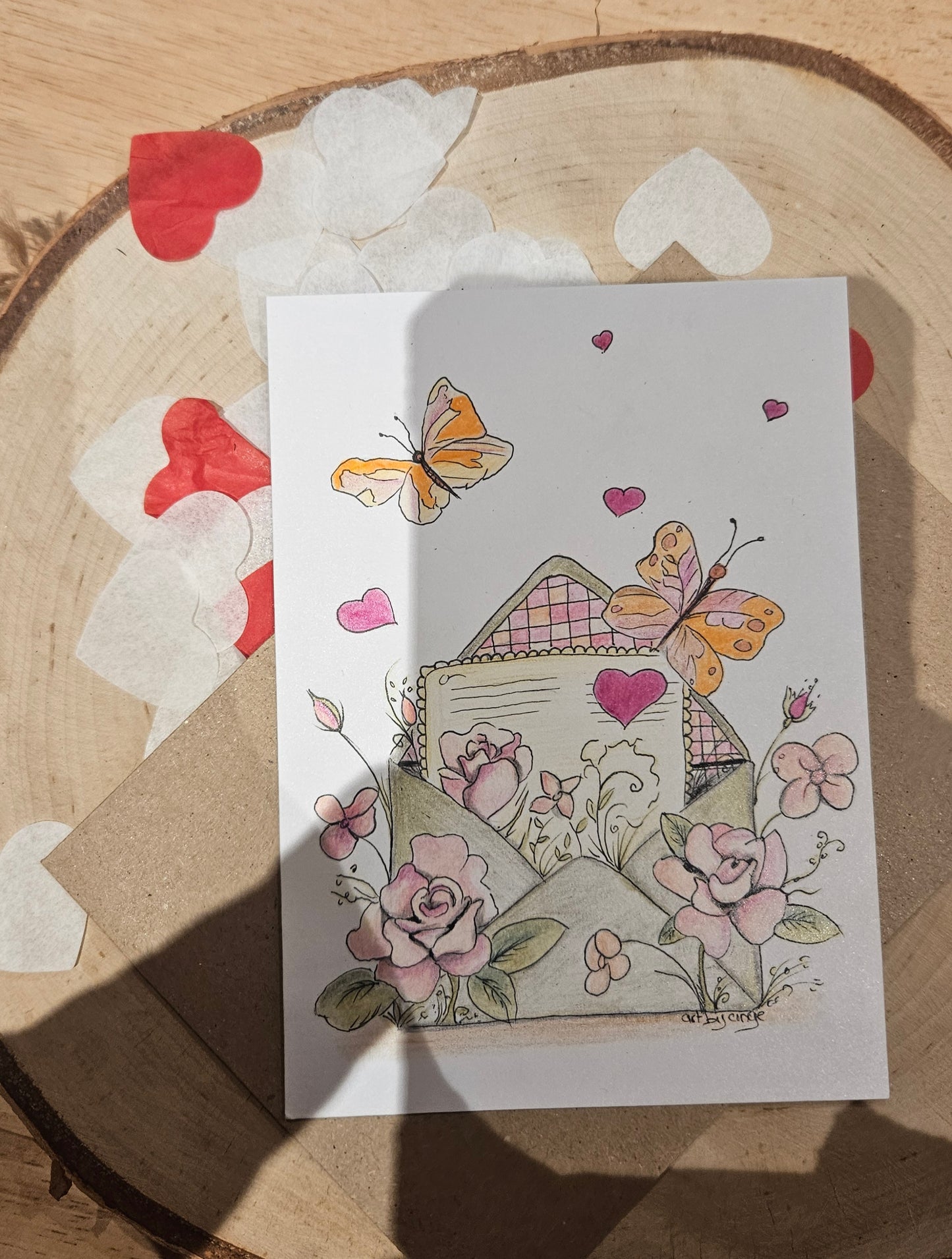 Geïllustreerde wenskaart love in a letter