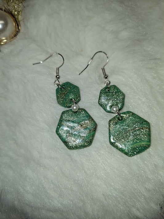 Groene glitter hangers met parels