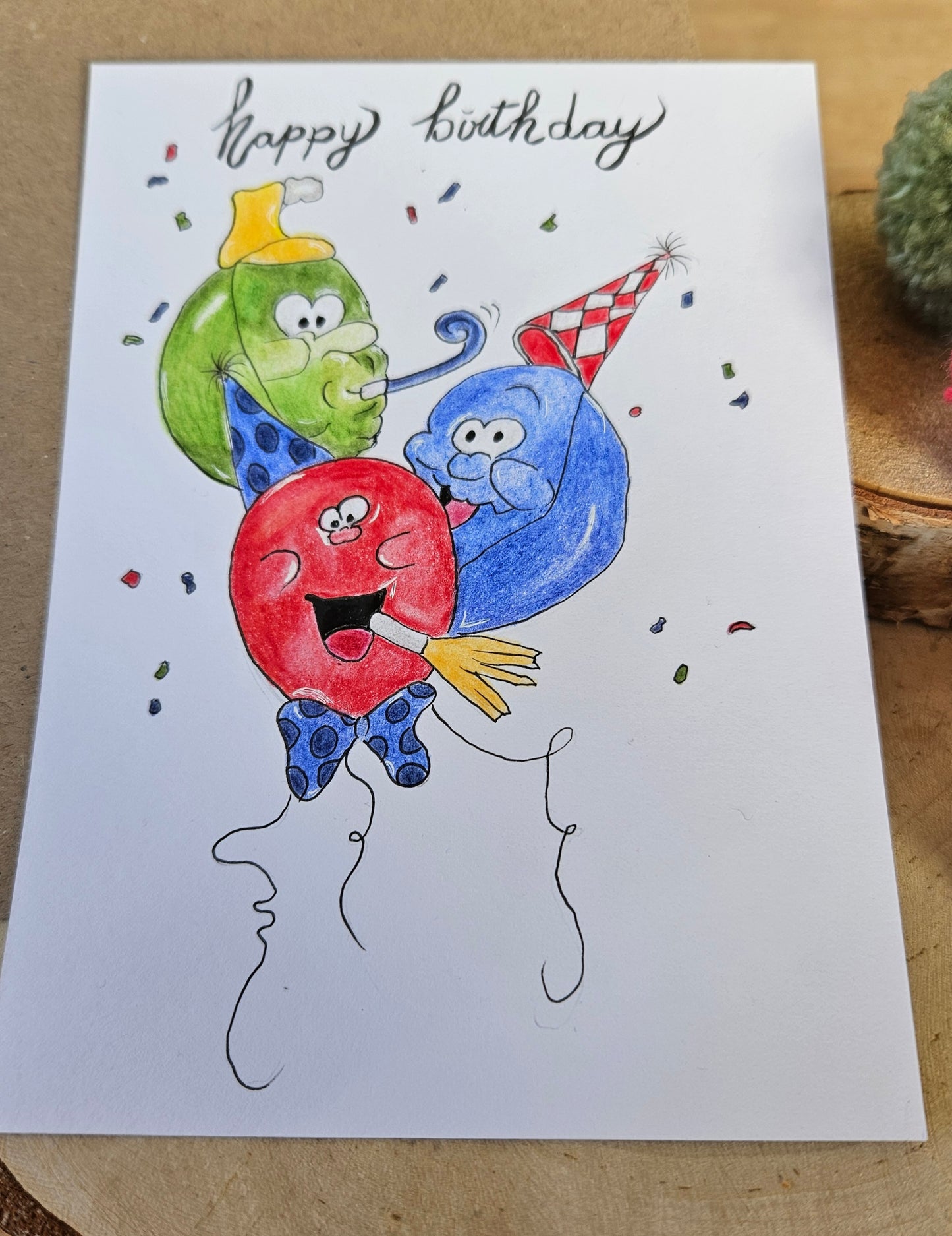 Geïllustreerde verjaardagskaartkaart ballonnen