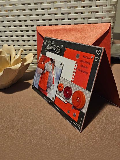 3D wenskaart zwanger rood
