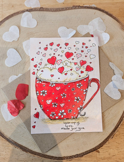 Geïllustreerde wenskaart cup of love