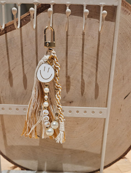 handgemaakte handtasbedel sleutelhanger met smiley